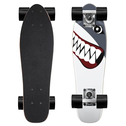 Skateboard Komplette Skateboards 22 Zoll Mini Cruiser Skateboards für Anfänger Kinder Jungen und Mädchen (Hai)