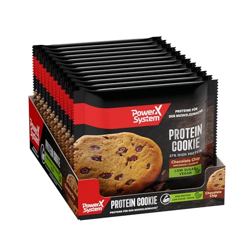 Power System Protein Cookie Chocolate Chip Keks Vegan 12 x 50g, 14g Eiweiß, wenig Zucker