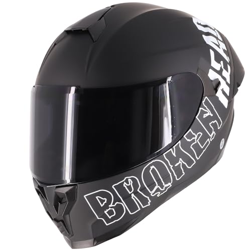 Broken Head BeProud Pro Sport Black Edition - Motorradhelm Mit Sonnenblende und Spoiler – Ltd. Edition Mit 2 Visier (Schwarz + Klar) (L (59-60 cm))