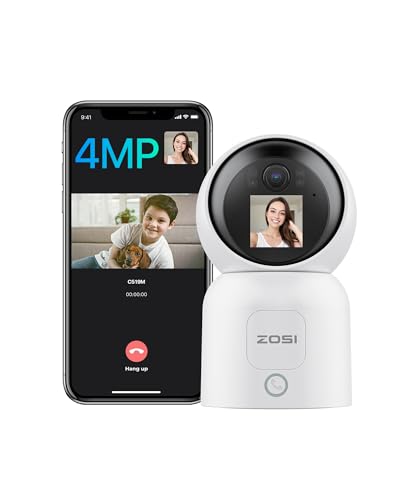 ZOSI 2,5K 4MP WLAN Innen Überwachungskamera mit Monitor, 360° Schwenkbare Kamera Indoor für Baby, 2,4/5Ghz WiFi, KI Personenerkennung, Auto-Tracking, Gesture-Call, C519M