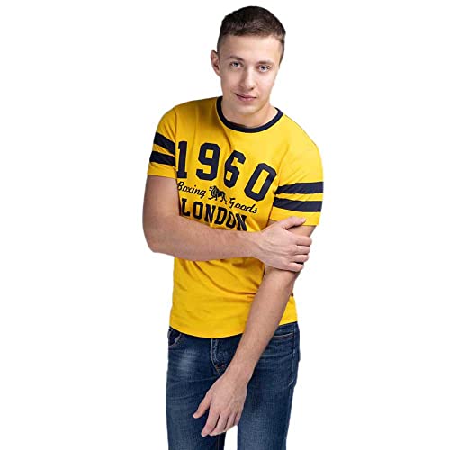Lonsdale Men's WALDITCH T-Shirt, Yellow/Navy, M