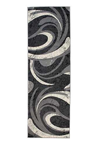 Carpeto Modern Läufer Teppich Grau 80 x 200 cm Wellen Muster Kurzflor Monaco Kollektion