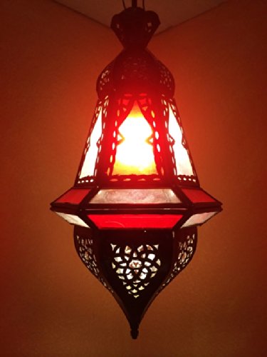 Orientalische Lampe Pendelleuchte Rot Anya 35cm E14 Lampenfassung | Marokkanische Design Hängeleuchte Leuchte aus Marokko | Orient Lampen für Wohnzimmer Küche oder Hängend über den Esstisch