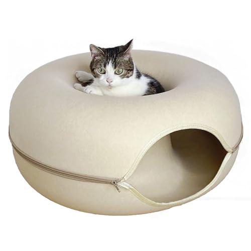 Meowmaze Cat Bed, Meow Maze Tunnel Bed, Meowmaze Bed, Cat Tunnel Bed, Cat Cave Bed,Peekaboo Beds for Indoor Cats, Donut Pet Cats Tunnel Interactive Play Toy Cat Bed (Camel)