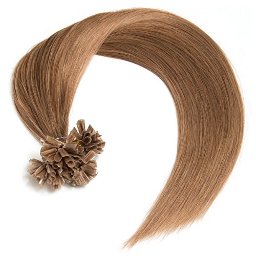 Holzblonde Keratin Bonding Extensions aus 100% Remy Echthaar/Human Hair 300 0,5g 50cm Glatte Strähnen - U-Tip als Haarverlängerung und Haarverdichtung - Farbe: #14 Holzblond