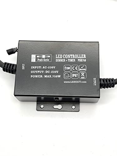 LEDZEIT - Profi Serie - LED Controller mit Netzstecker, Stufenloser Dimmer, Timer, mit Fernbedienung, 230V, Leistung 750W, Wasserdicht IP67, Außen und Innen, nur Kompatibel mit LEDZEIT-Profi Serie