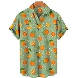 SHOUJIQQ Herren-Hawaii Hemd Aloha Hemden-Frucht-Zitronen Muster Bedruckt Kurzarm-Hemd Sommer-Strand-Lässige Bluse Mit Knöpfen Für Unisex-Party-Kleidung, A,X, Groß