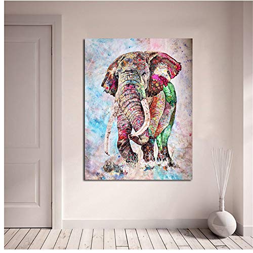 Keliour Leinwand Kunst Moderne Kunst Wandbild Wandkunst Leinwand Malerei Tierbild Bunte Elefanten Poster und Drucke Bild Kunst Wandbilder-60x80cm Kein Rahmen