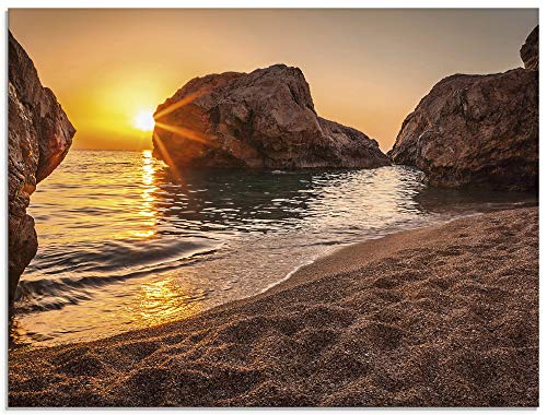 Artland Qualitätsbilder | Glasbilder Deko Glas Bilder 60 x 45 cm Landschaften Sonnenuntergang Strand Sand Meer D8QW
