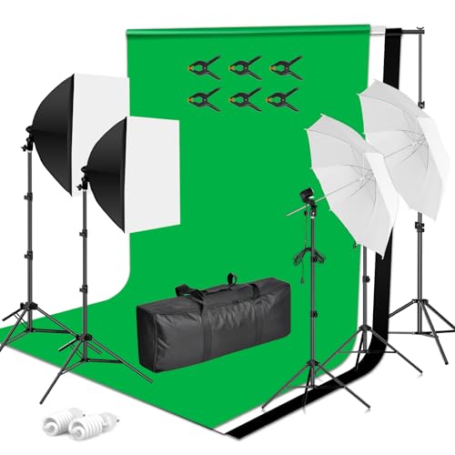 EMART Hintergrund-Unterstützungssystem, 3 Farb-Hintergründe, Softbox-Beleuchtungsset für Fotografie, Fotostudio, Videoaufnahmen, Produktporträt