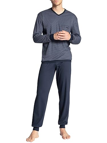 CALIDA Herren Relax Streamline Basic Pyjamasetmit Bündchen Zweiteiliger Schlafanzug, Dark Sapphire, 50