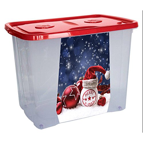 M-Home | Aufbewahrungsbox für Kinder, mit Deckel + Rollen | Kunststoff transparent/Deckel Farbe | Weihnachtsmotiv | 59 x 39 x 45 cm / 64 Liter | Fashion Simply-Roller | PLS4959-137