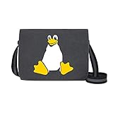 Linux Tux - Umhängetasche Messenger Bag für Geeks und Nerds mit 5 Fächern - 15.6 Zoll, Schwarz Anthrazit