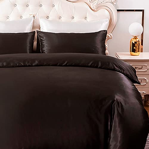 HYSENM Satin Bettwäsche 200 x 200 cm Seide Luxus Bettbezug Set Microfaser Bettbezug+ 2 Kissenhülle 50 x 70 cm einfarbig glatt bequem elegant, Schwarz