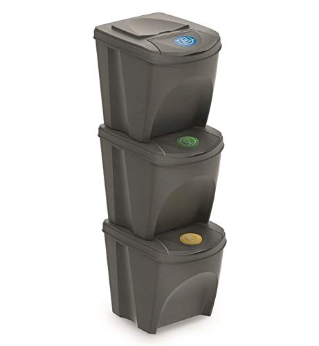 Mülleimer Abfalleimer Mülltrennsystem 60L - 3x20L Behälter Sorti Box Müllsortierer 3 Farben von rg-vertrieb (Grau)