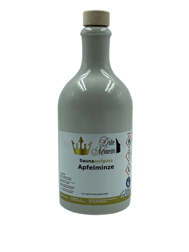Sauna Aufguss Apfelminze - 500ml in weißer Steinzeugflasche mit Korkmündung in gewohnter Premiumqualität von Dufte Momente