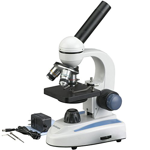 AmScope M158C Schnurloses LED-Studenten Mikroskop mit Metallrahmen, Glaslinsen und Grob- und Feinfokus, 40X-1000X