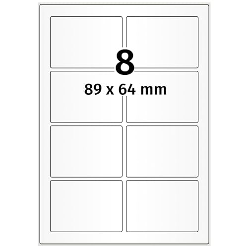 Labelident Inkjet Haftetiketten DIN A4-88,9 x 63,5 mm - 800 Papieretiketten selbstklebend auf 100 Blatt, hochglänzend, weiß, Tintenstrahl Etiketten beschichtet