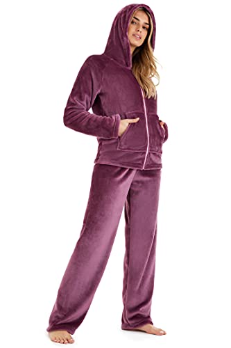 CityComfort Schlafanzug Damen, Polar Fleece Pyjama Für Frauen, Warme Nachtwäsche Und Hausanzug Damen (XL, Orchid)