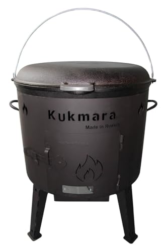 rukauf SET Utschak, 49 cm + 22 Liter Kasan Kazan + Pfannendeckel aus Gusseisen Feldküche Gulasch-Kessel Feuer-Ofen Outdoor