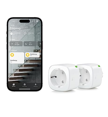 Eve Energy (Matter) 2er Set - Smarte Steckdose, App- und Sprachsteuerung, TÜV-zertifiziert, Matter über Thread, funktioniert mit Apple Home, Alexa, Google Home, SmartThings