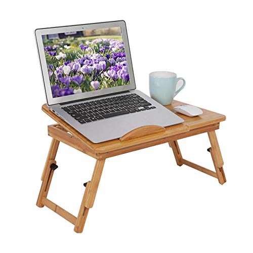 Laptop Schreibtisch, Höhenverstellbar Bambus Notebooktisch Frühstück Serving Bett Tablett, Faltbare Tragbare Laptoptisch mit Schublade für Betttisch