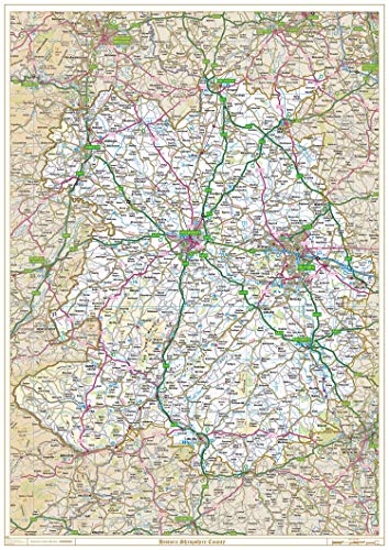 Historische Shropshire County Karte mit Kunststoffbeschichtung