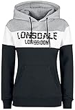 Lonsdale Damen Sleeve Hooded Sweatshirt, Black, White, Marl Grey, XXL EU