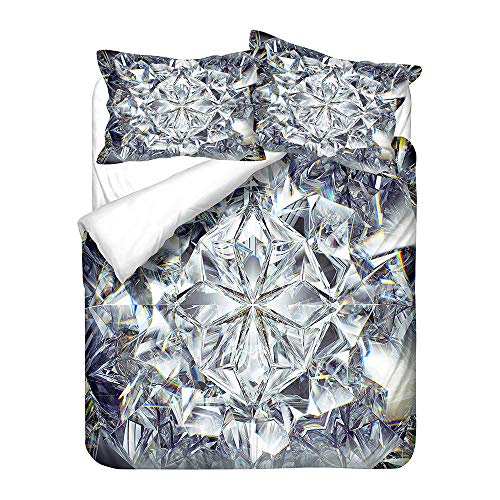Hiser Bettwäsche-Set 3 Teilig Diamant Drucken Bettwäsche Set - Mikrofaser Bettbezug und Kissenbezug - 3D Bedrucktes Erwachsene Kinder Bettwäsche-Set (Diamantschneiden,135x200cm)