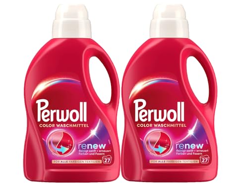 PERWOLL Color Waschmittel 2x 27 WL (54 Waschladungen), Feinwaschmittel reinigt sanft und erneuert Farben und Fasern, für alle farbigen Textilien, Color Waschmittel mit Dreifach-Renew-Technologie