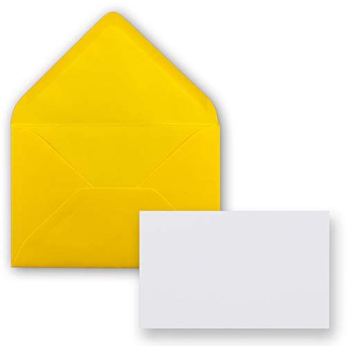 100x Stück Karte mit Umschlag Set Einzel-Karten Din A8 7,1x4,5 cm Hochweiß mit Brief-Umschlägen C8 7,6x5,2 cm Honiggelb Nassklebung