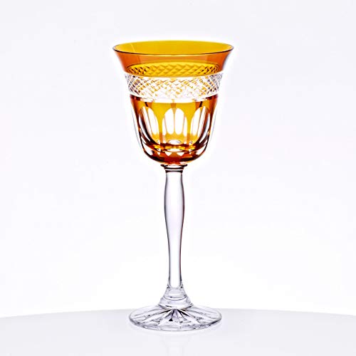 CRISTALICA Weißweinglas 170ml Weinkelch Retro Kelchglas Kristallglas geschliffen orange