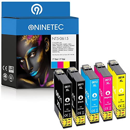 NINETEC 5er Set Patronen kompatibel mit Epson T0611-T0614 | Für Stylus D 68 PE D 88 PE D 88 Plus Stylus DX 3800 DX 3850 DX 3850 Plus DX 4200 DX 4250 DX 4800 DX 4850 DX 4850 Plus