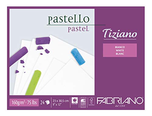 Honsell 46423305 - Fabriano Tiziano Pastellblock Weiß, 23,0 x 30,5 cm, 24 Blatt, 160 g/m², hoch hadernhaltig, säurefrei und alterungsbeständig, griffige, raue Oberfläche