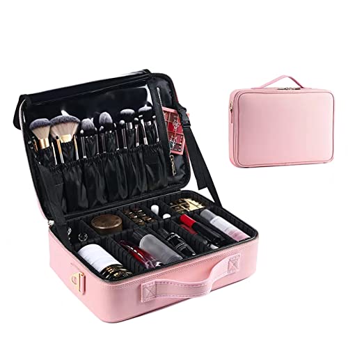 Kosmetiktasche Portable Reise Make Up Tasche,Verstärkter Tragegriff, Frei Verstellbare Trennwände, Kosmetiktasche Professioneller Reise Make Up Tasche Artist Train Case Trolley Makeup Organizer (Colo