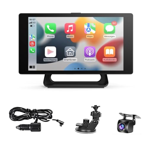 AIDIRui 5-Tragbares Autoradio mit Dashcam, Kabelloses Carplay, Android-Auto-Fahrrekorder, Bluetooth, FM-Rückfahrkamera, Langlebig