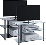 VCM TV Möbel Sideboard Fernsehschrank Rack Fernseh Board Alu Glas Tisch Sindas Klarglas