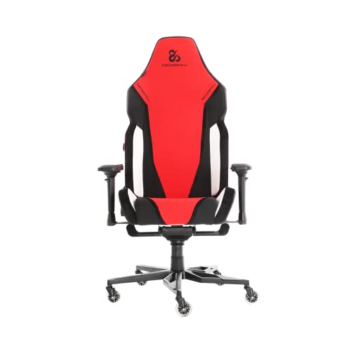 NEWSKILL Banshee Gaming-Stuhl, atmungsaktiv, Premium-Stoff, viskoelastisch, Magnetverschluss, Lendenverstellung, 4D-Armlehne, höhenverstellbar, EasySlide-Räder, 180 Grad, Rot