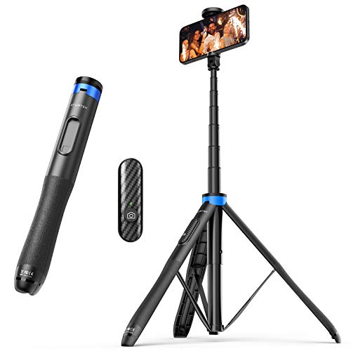 ATUMTEK 130CM Selfiestick, Bluetooth Selfie-Stick mit Hochbelastbarem Aluminium und Rutschfesten Dreibein Füßen für iPhone und Android-Handy Selfie, Videoaufnahme, Videoblogs, Live Streaming - Blau