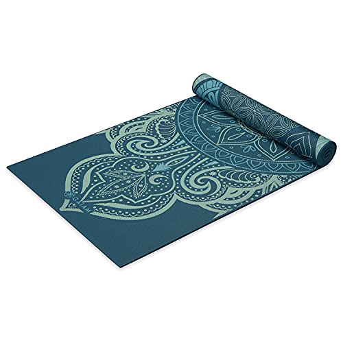 Gaiam Yogamatte, Premium-Druck, wendbar, extra dick, rutschfeste Übungs- und Fitnessmatte für alle Arten von Yoga, Pilates und Bodentraining, Seeglas, 6 mm