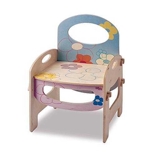 Dida - Kinderstuhl mit Rückenlehne und Armlehnen für das Kinderzimmer und den Kindergarten. Dekoration: Blumen - Sitzhöhe 28 cm, Gesamthöhe 52 cm Base 35 cm x 31 cm