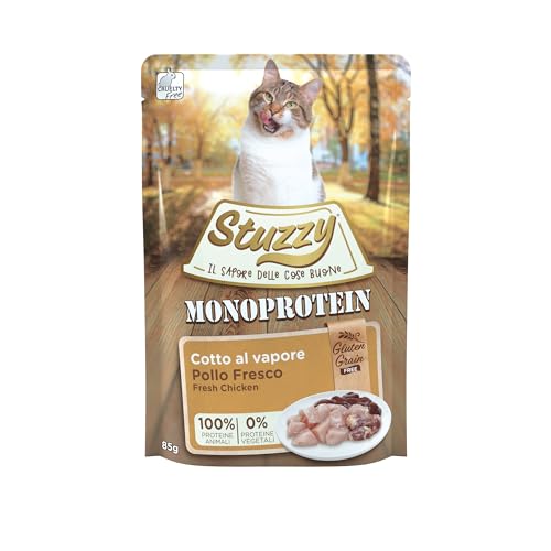 Stuzzy, Monoprotein Grain & Gluten Free, komplettes Nassfutter für Erwachsene Katzen mit Huhn, in Pastete - (20 Beutel à 85 g)