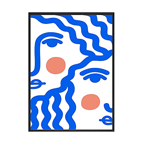 Bunte Linie Kunst Poster Drucke Mädchen mit rotem Gesicht Abstrakte Leinwand Malerei Nordic Modern Bilder Für Wohnzimmer Dekoration (Color : B, Size : 50x70cm No Frame)