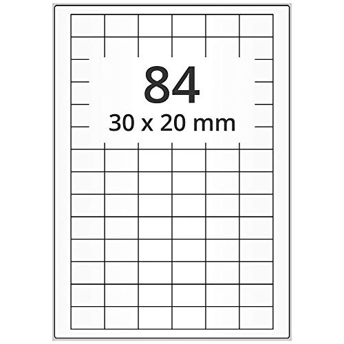 Labelident wetterfeste Folien-Etiketten - 30 x 20 mm - 8400 PET Polyester Etiketten weiß matt, selbstklebend, 100 Blatt DIN A4 Bogen