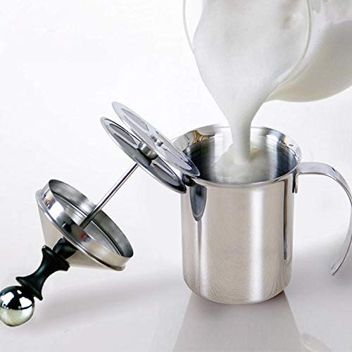 Milchaufschäumer Manuell Cappuccino Maker Groß - 400ML / 800ML Edelstahl Manuelle Doppel Mesh Kaffee Schäumer Creamer Foam (Größe : 800ML)