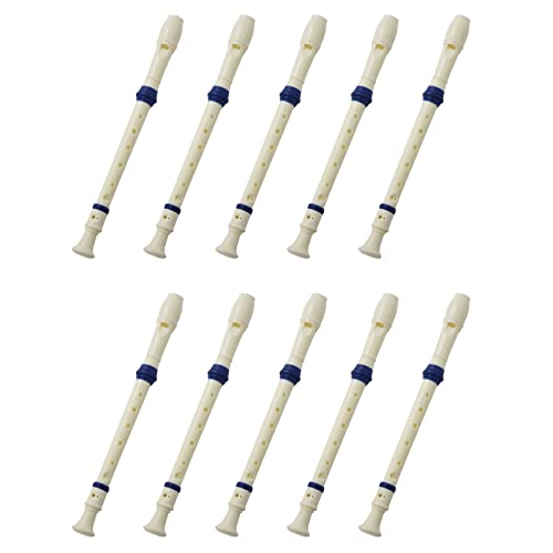 Daconovo 10X Student Kunststoff 8 Loecher Sopran-Blockfloete Beige Blau mit Einem Reinigungsstift