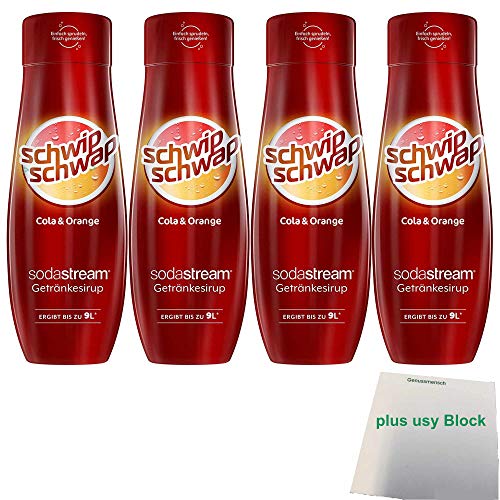 SodaStream schwip schwap Getränke-Sirup Cola&Orange 4er Pack (4x0,44l Flasche) + usy Block