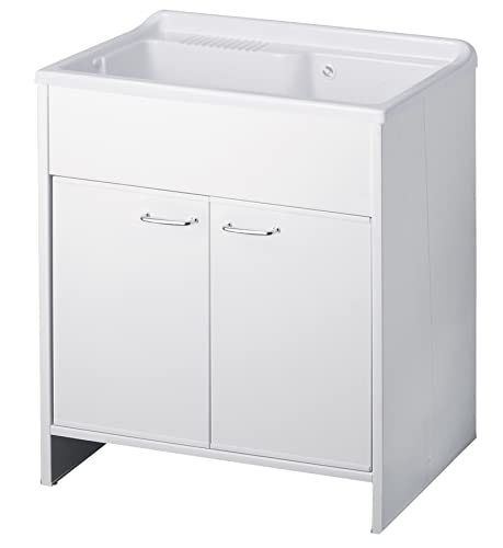 Negrari 9010KAM Waschbecken aus Kunstharz, geeignet für Außen- und Innenbereich von 80 x 50 cm H 85 cm, weiß, 12 Einheiten