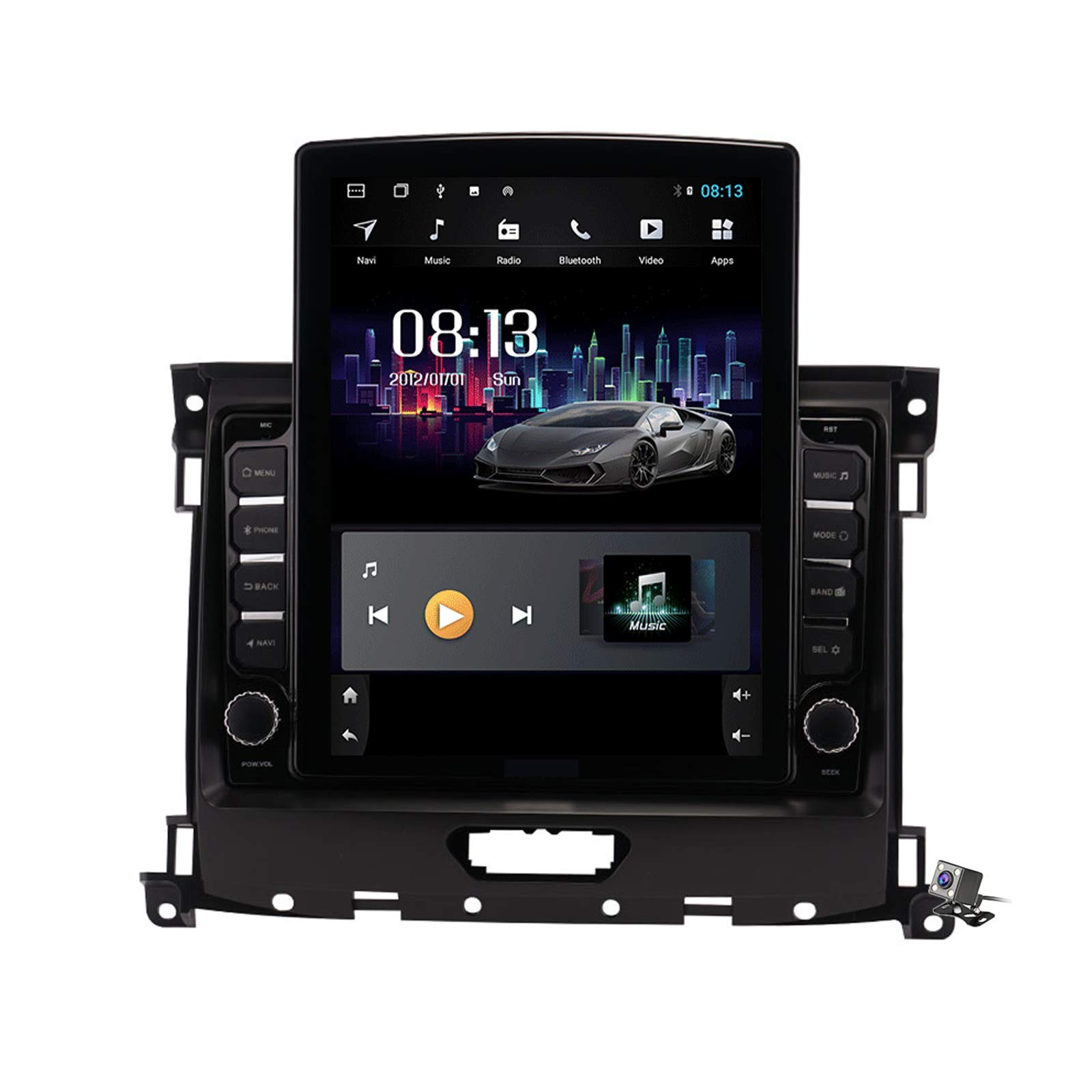 QBWZ Android 9.0 Autoradio, Radio für Ford Ranger 2016-2019 GPS-Navigation 9,7-Zoll-vertikale Bildschirmkopfeinheit MP5-Multimedia-Player-Video mit 4G WiFi Carplay