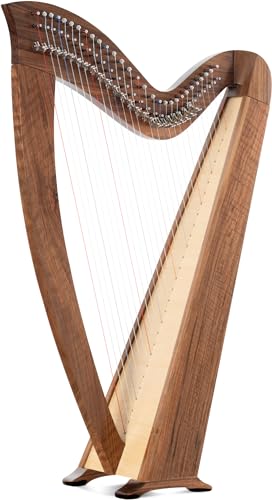 Classic Cantabile H-29 WN Keltische Harfe 29 Saiten - Celtic Harp mit 29 Saiten - In Es-Dur gestimmt - Mit Halbtonmechanik - Aus Walnussholz - Inklusive Tasche und 2 Stimmschlüssel - Höhe: 101 cm